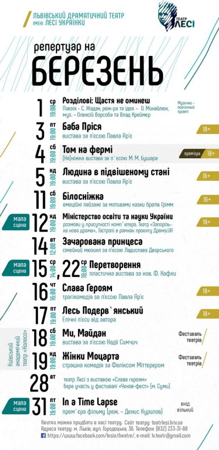 Афіша на березень 2017. Львівський театр ім. Лесі Українки Афіша на березень 2017. Львівський театр ім. Лесі Українки